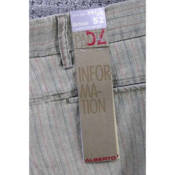 Alberto Pants Mens Size 34x34 Brown Striped Stretch Comfortable Flat Front NWT - Picture 10 of 12